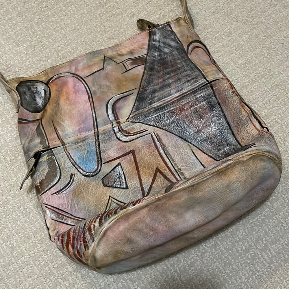 Signed Botary Vintage hand painted shoulder hobo leather handbag